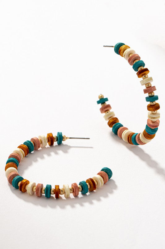 Western Wood Bead Hoop Earrings
