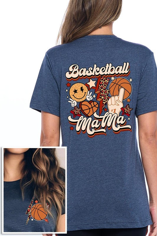 Retro Basketball Mama Front Back Graphic T Shirts
