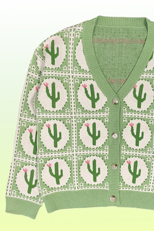 PLUS SIZE Cactus Tiled Knit Cardigan