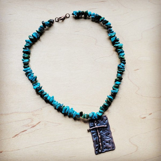 Copper Cross Natural Turquoise Collar Necklace w/ Cross Pendant