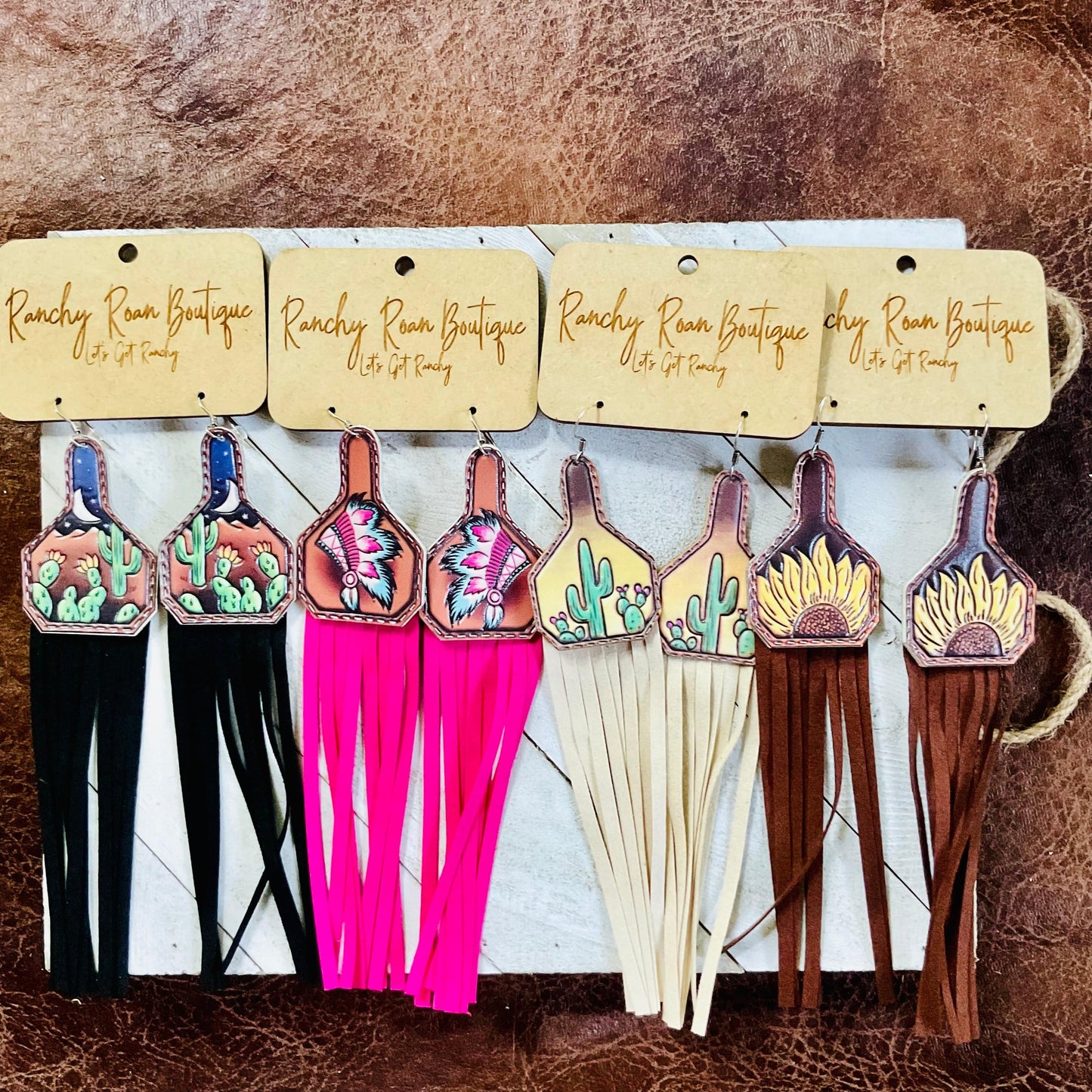 Feathered Indian Leather with Tassel Dangle Earrings