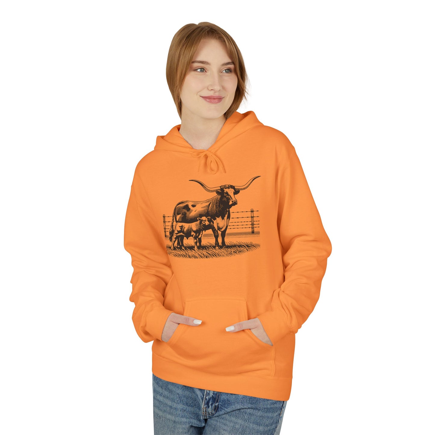 Longhorn Cattle Sketch Hoodie — Western Ranch Farm Animal Sweatshirt
