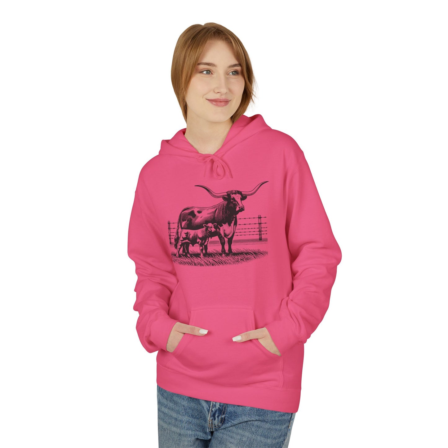 Longhorn Cattle Sketch Hoodie — Western Ranch Farm Animal Sweatshirt