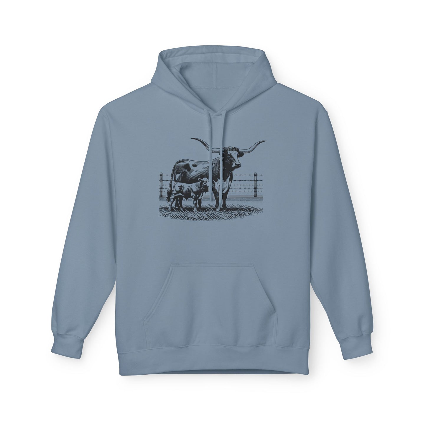 Longhorn Cattle Sketch Hoodie — Western Ranch Farm Animal Sweatshirt