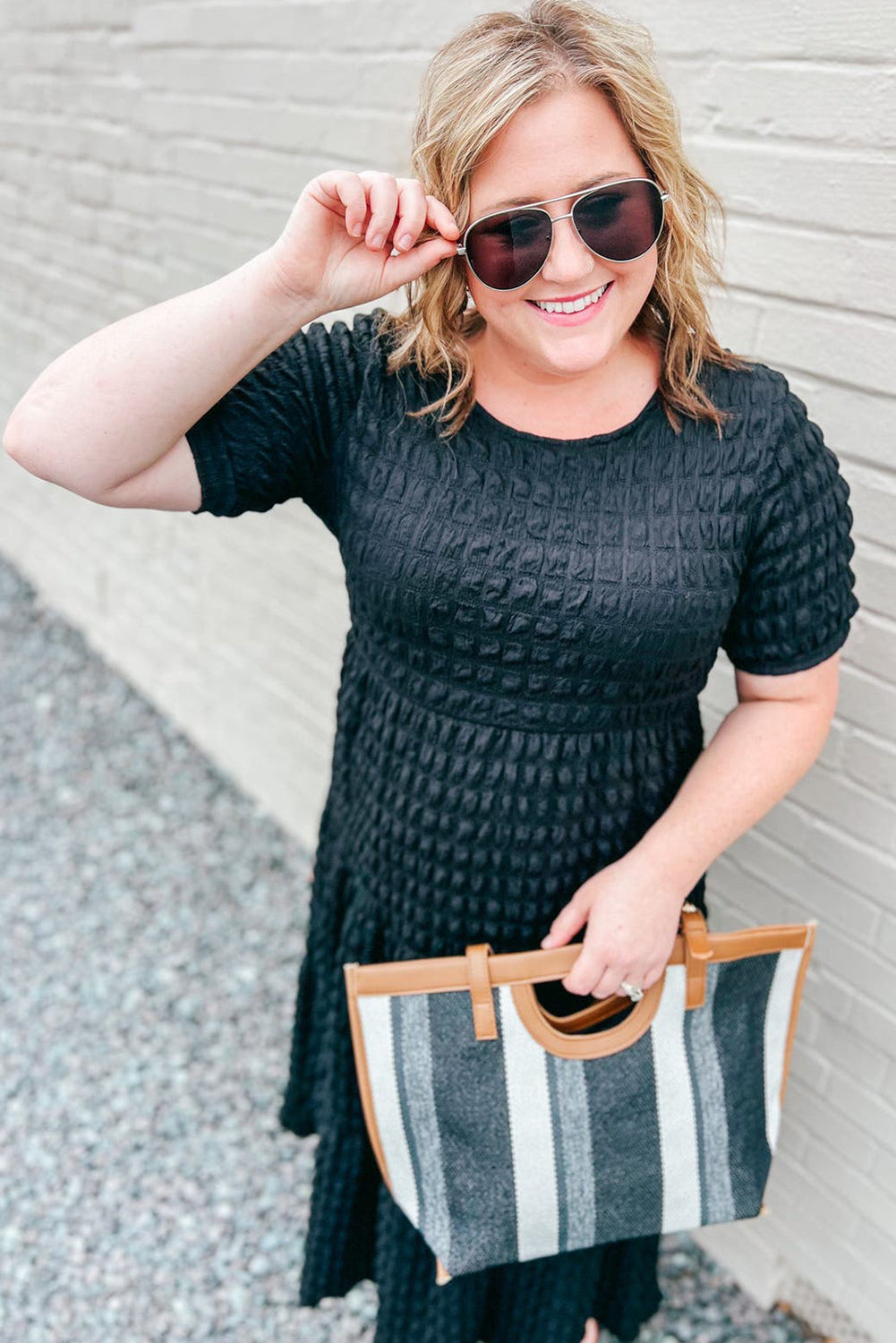 Black Plus Size Textured Tiered Short Sleeve Maxi Dress