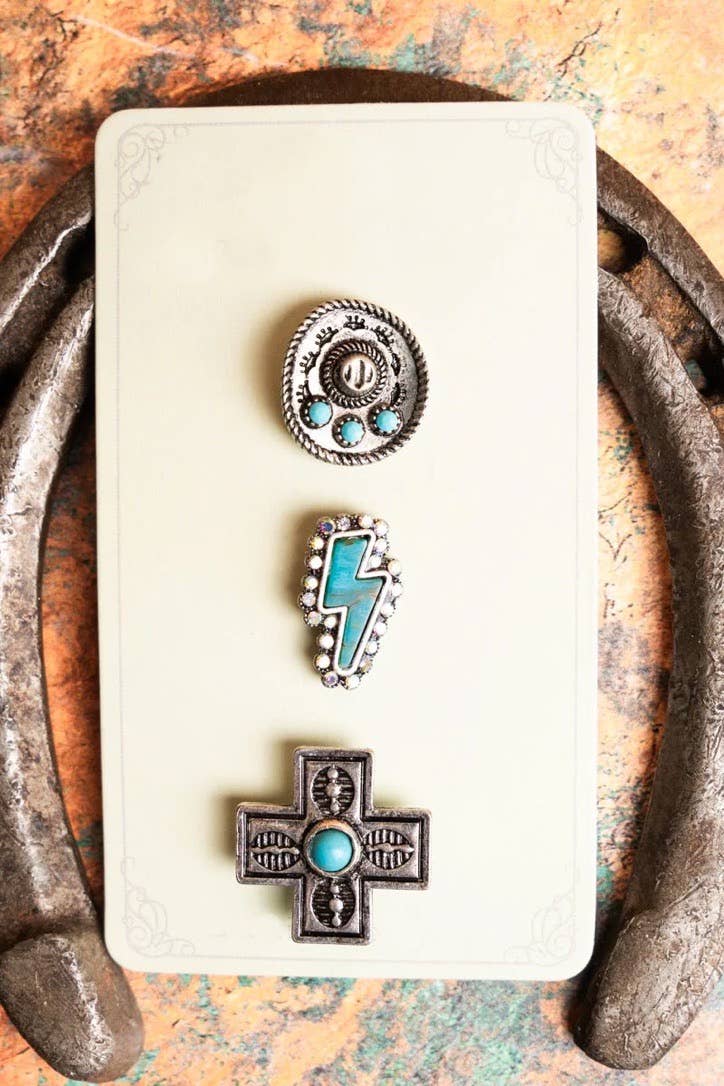 Western Turquoise Silvertone Pin Set - Trucker hat, purse