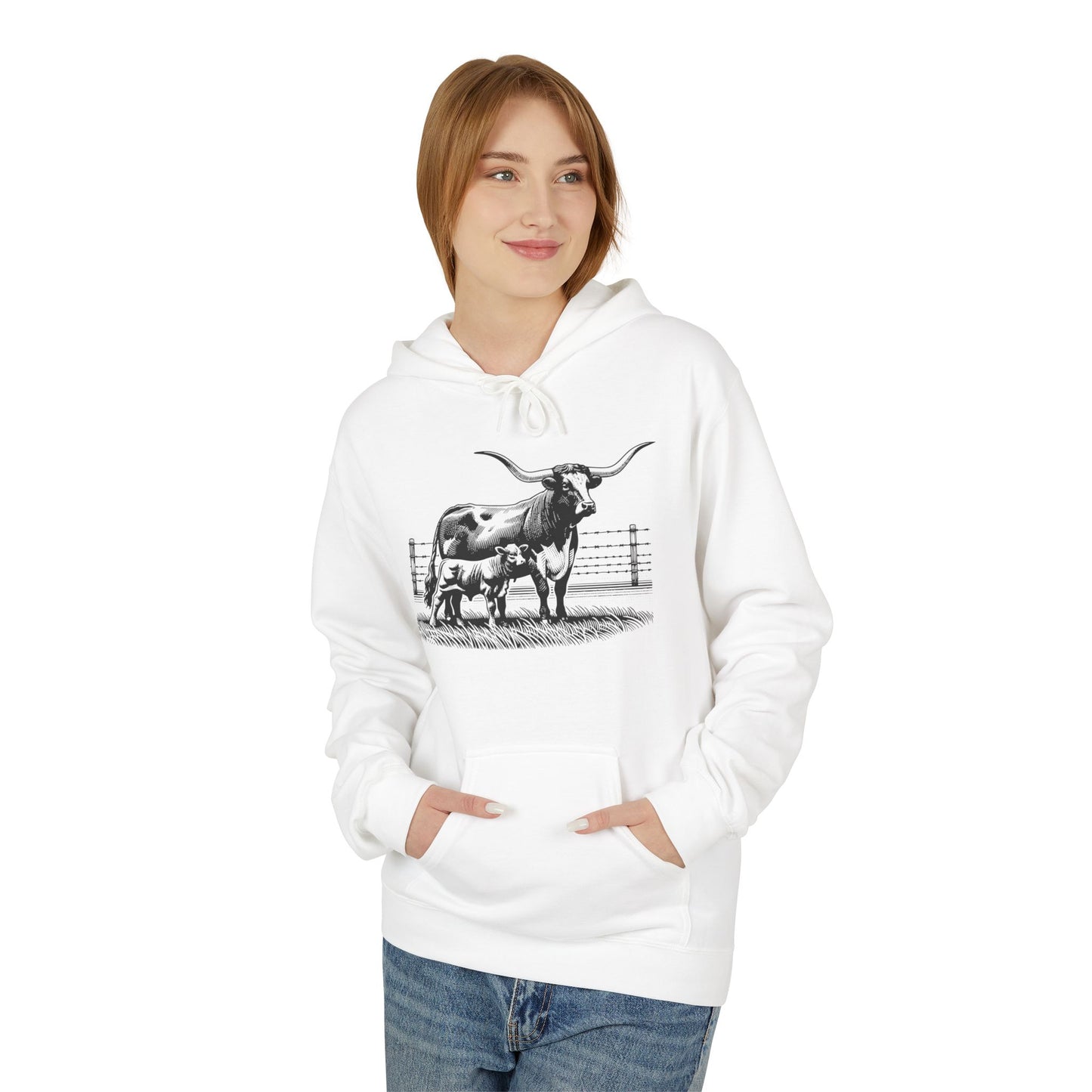 Longhorn Cattle Sketch Hoodie — Western Ranch Farm Animal Sweatshirt
