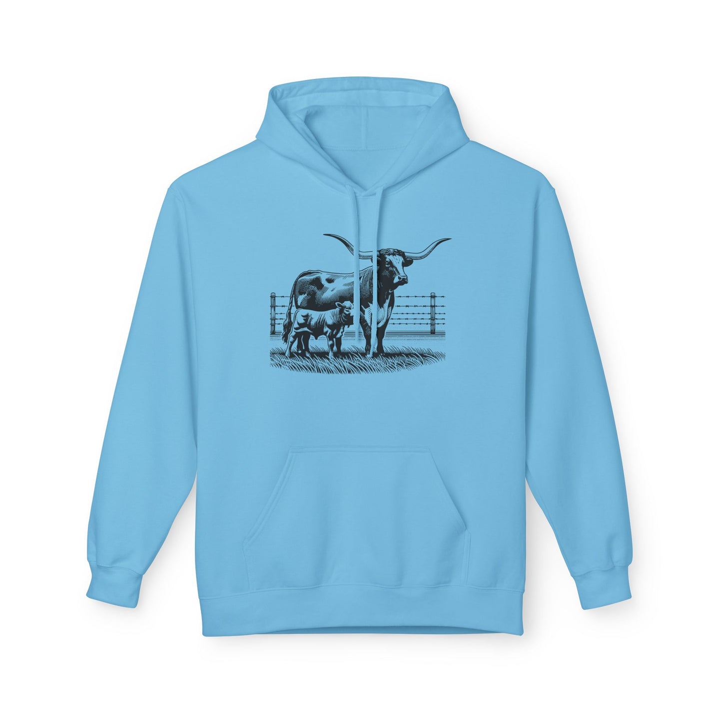 Longhorn Cattle Sketch Hoodie — Western Ranch Farm Animal Sweatshirt