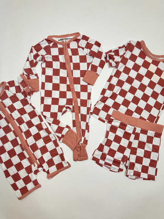 Mauve Checkers Bamboo Shorts Set