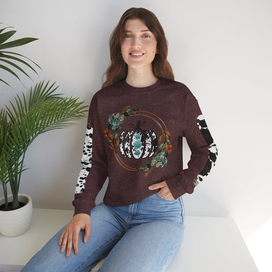 Fall Pumpkin Cow Hide Sweatshirt