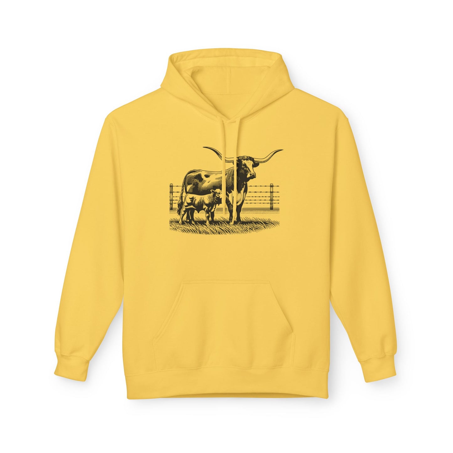 Longhorn Cattle Sketch Hoodie — Western Ranch Farm Animal Sweatshirt