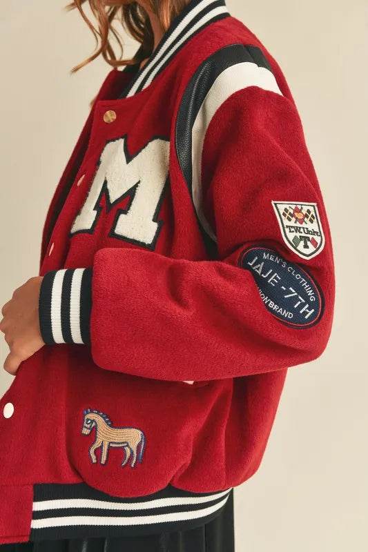 MABLE M Bomber Varsity Jacket with Patch Detail
