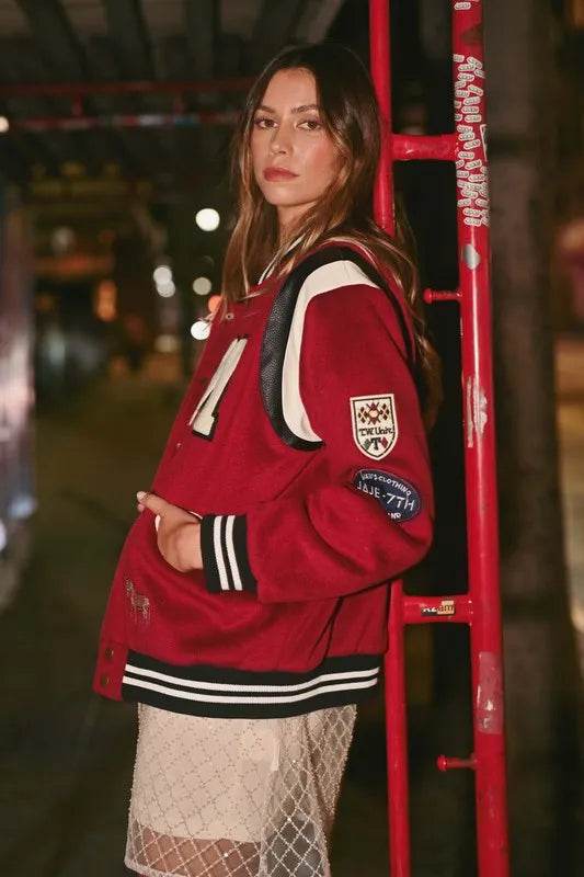 MABLE M Bomber Varsity Jacket with Patch Detail
