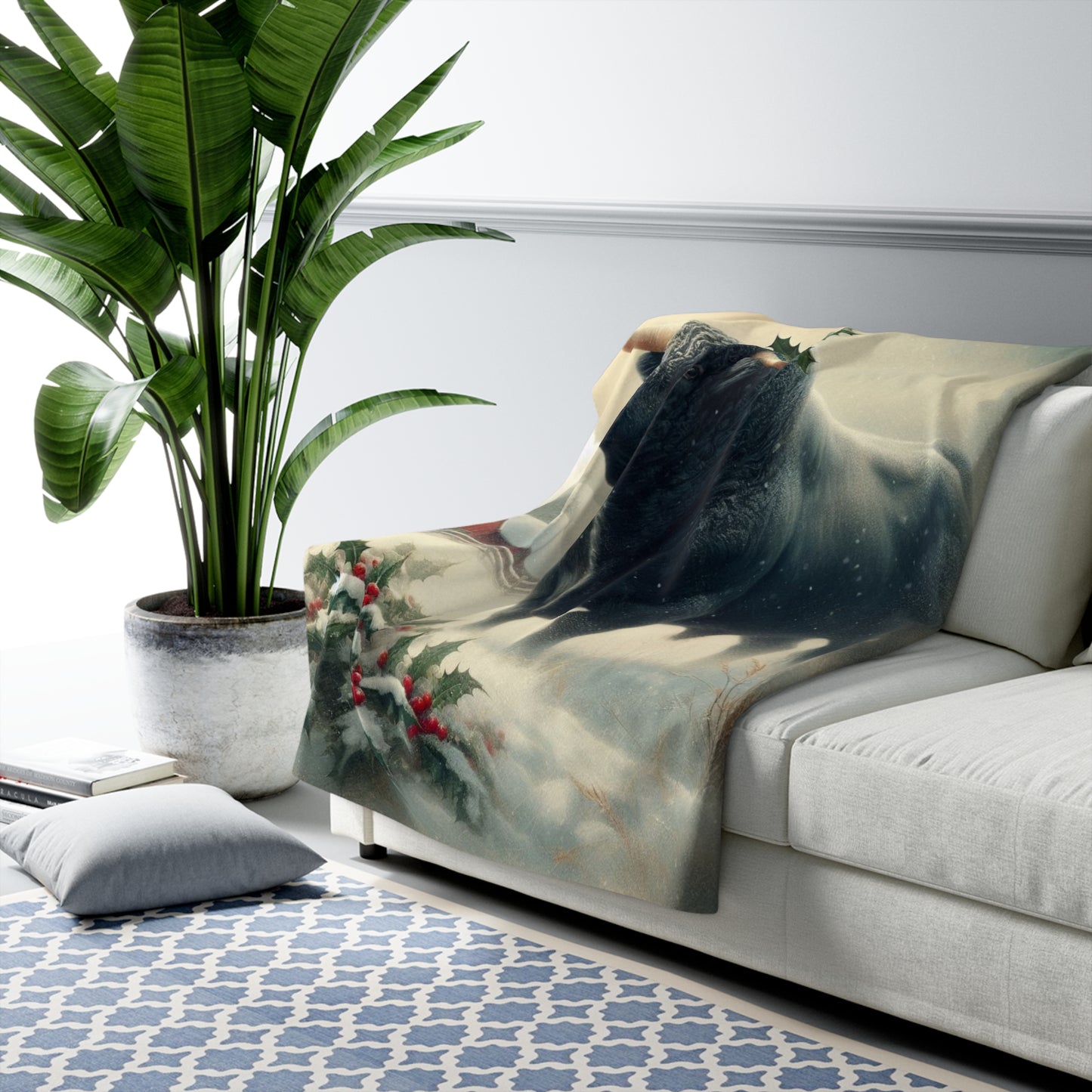 Christmas Bull Sherpa Fleece Blanket
