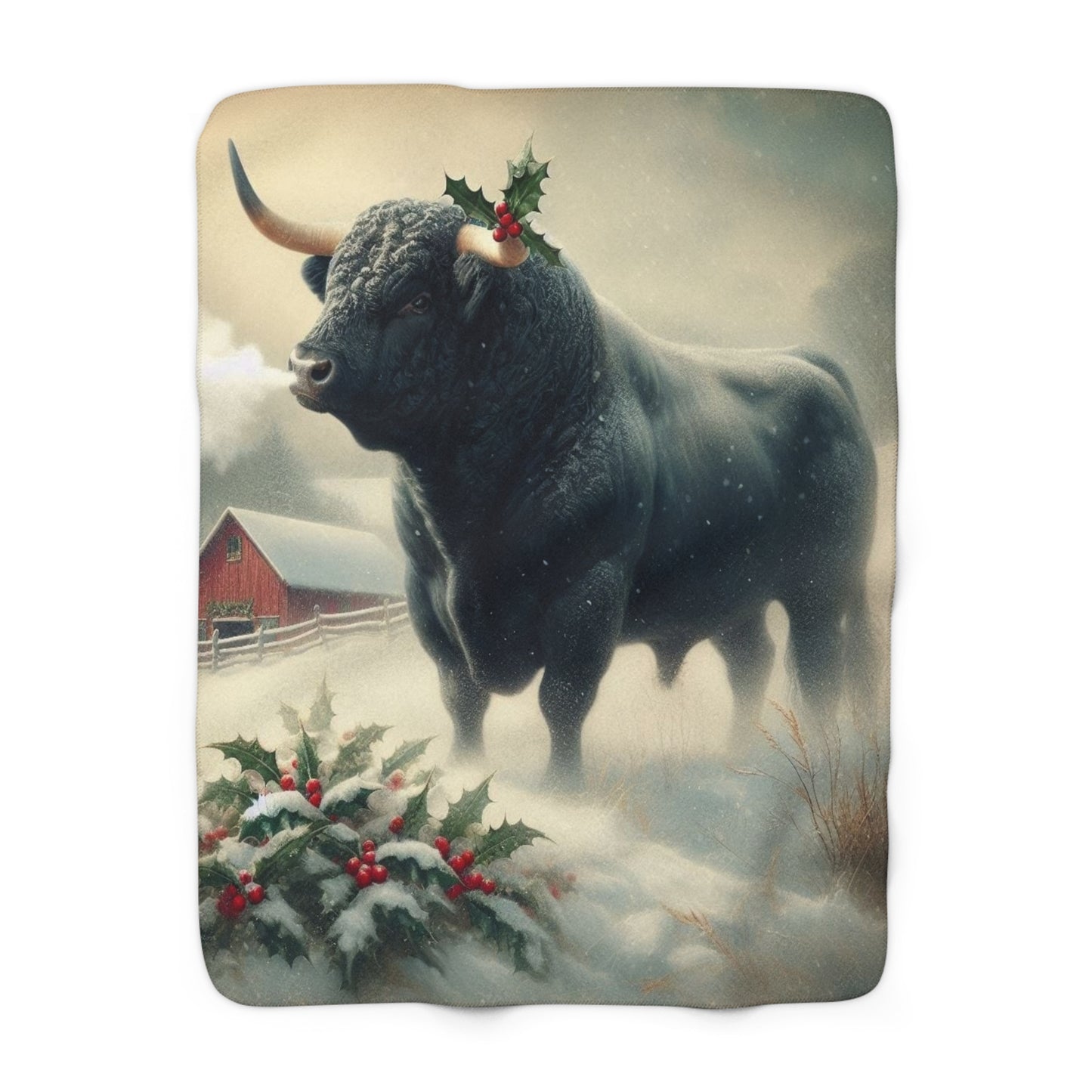 Christmas Bull Sherpa Fleece Blanket