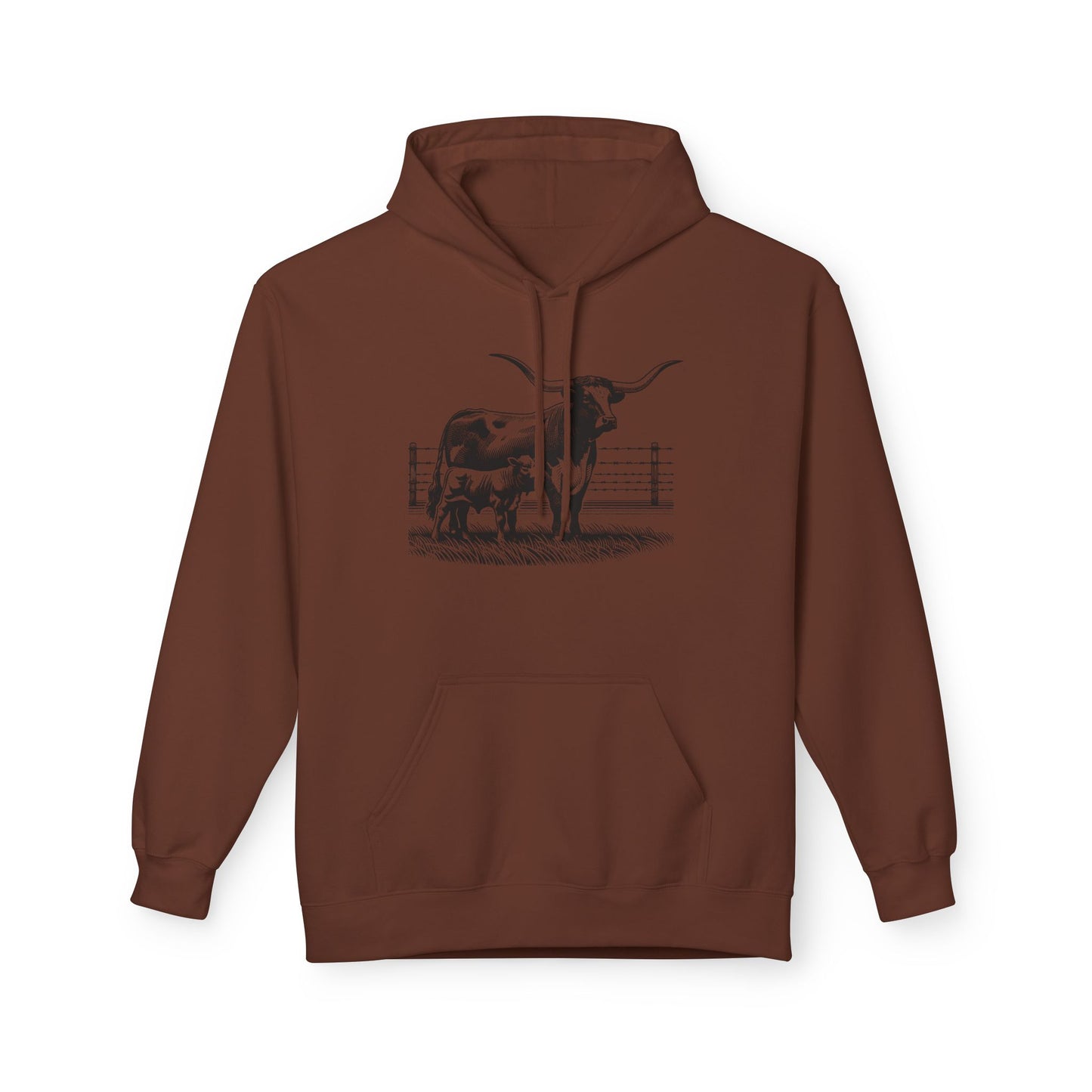 Longhorn Cattle Sketch Hoodie — Western Ranch Farm Animal Sweatshirt