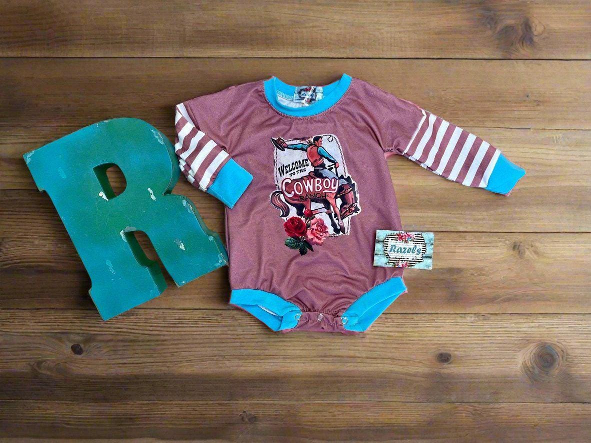 Cowboy Ranch Matching Sister Outfits | Girls Bell Bottom Set & Baby Onesie
