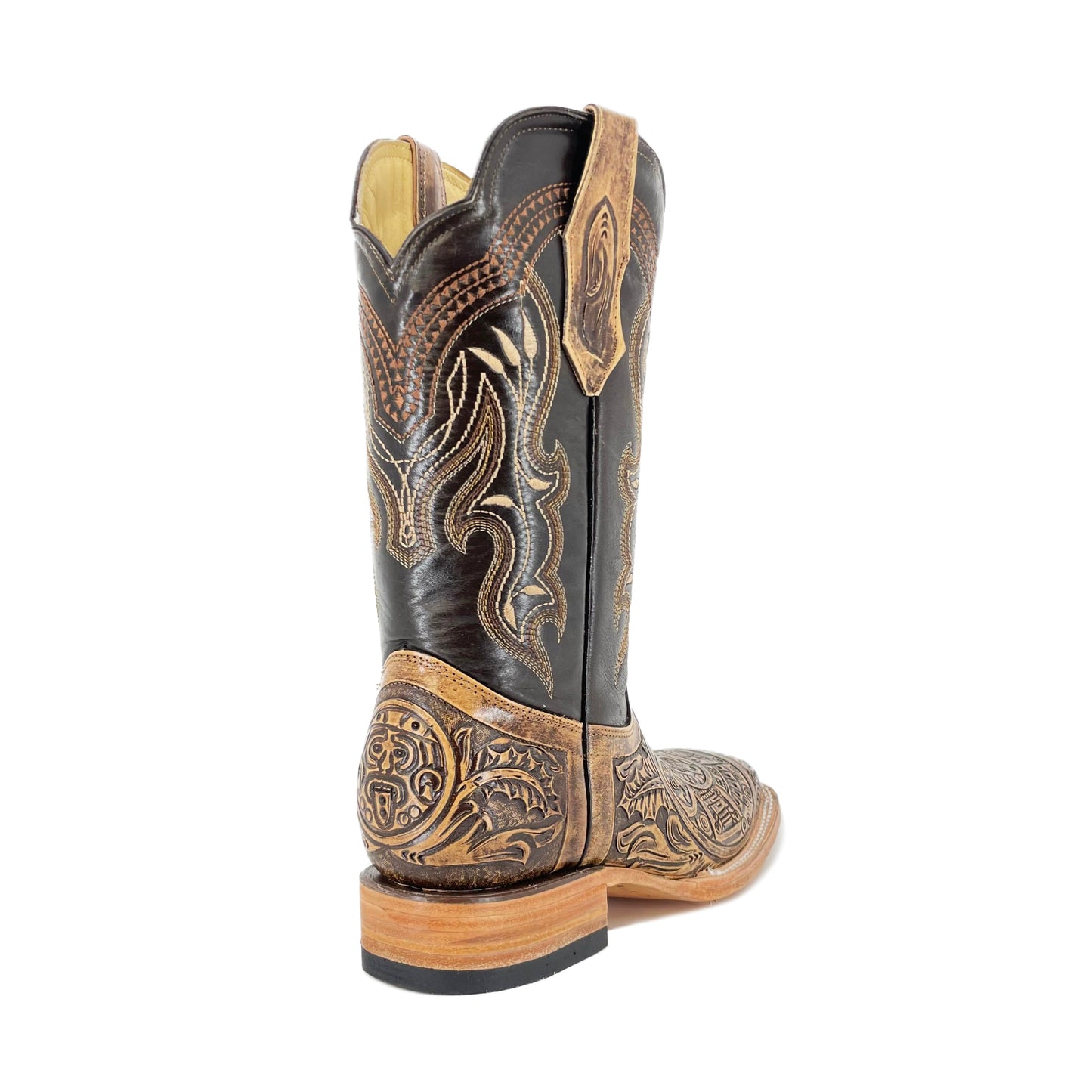 Men's Bulldog Hand Tooled Boots- Aztec Calendar Rustic
