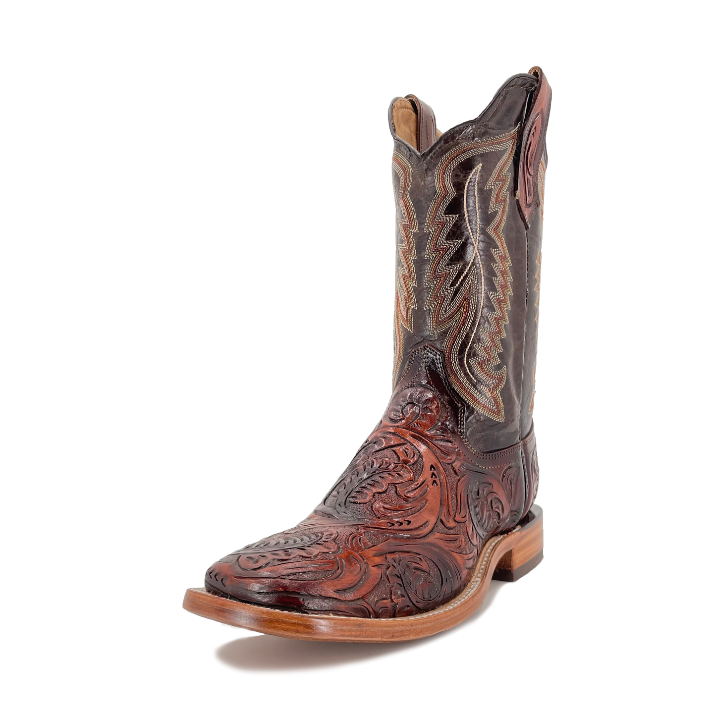 Men Bulldog Hand Tooled Boots - Old Leaf Cognac