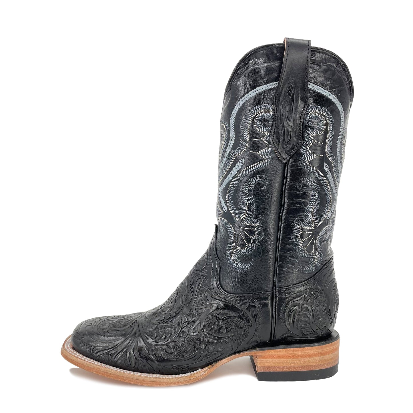 Men Bulldog Hand Tooled Boots - Old Leaf Black