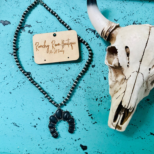 Black Turquoise Color Blossom with Navajo Style Necklace