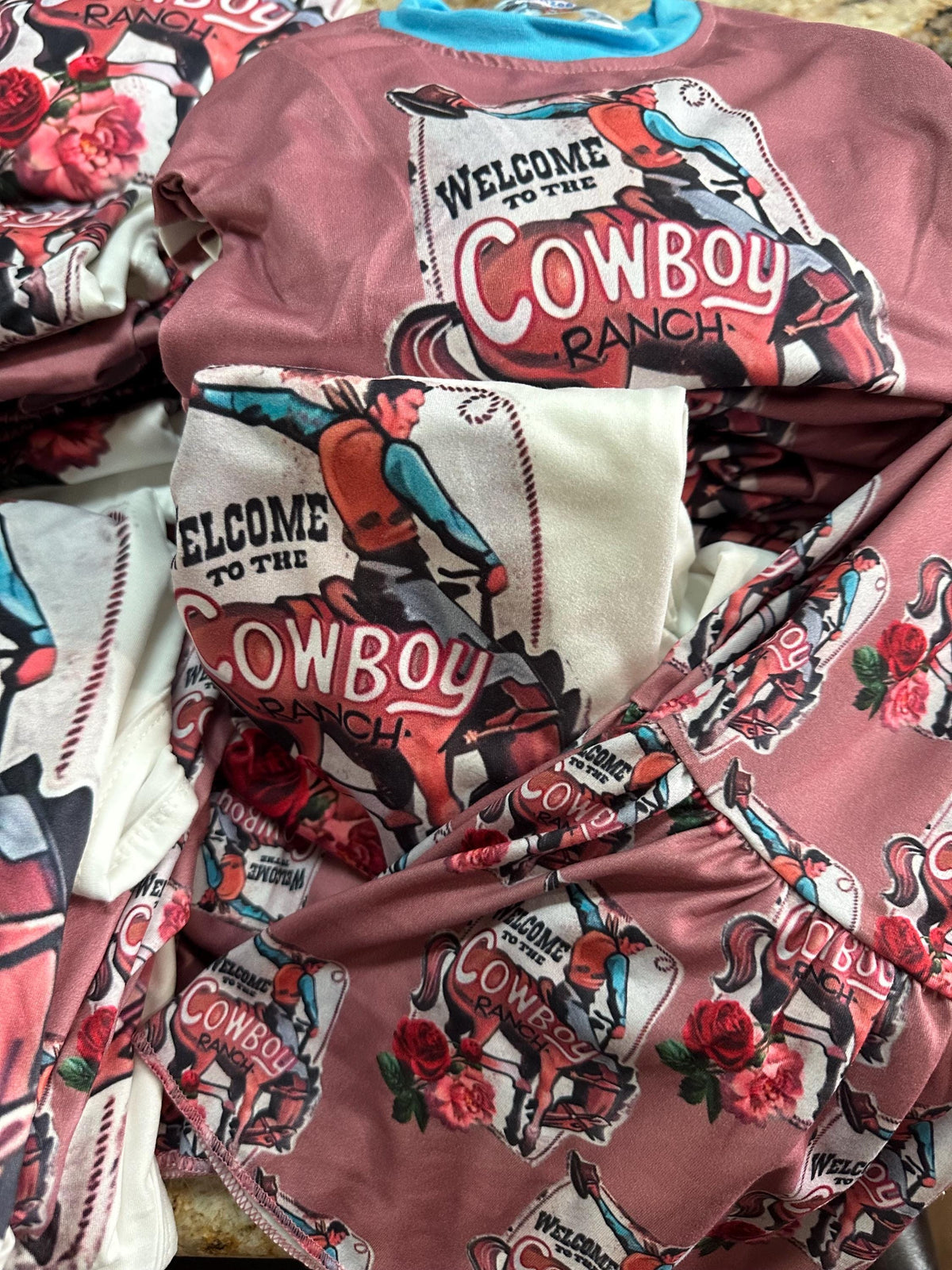 Cowboy Ranch Matching Sister Outfits | Girls Bell Bottom Set & Baby Onesie