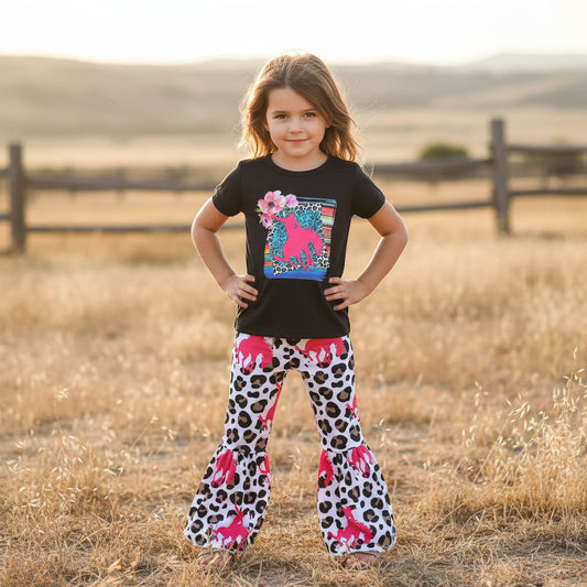Hot Pink Bronc Rider Bell Bottom Outfit for Girls | Western Cowgirl Set