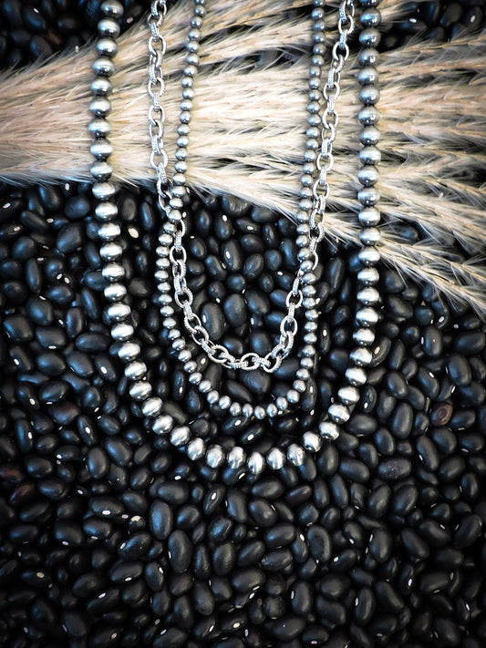 Blaze Navajo Style Pearl Layered Fashion Necklace - Natural