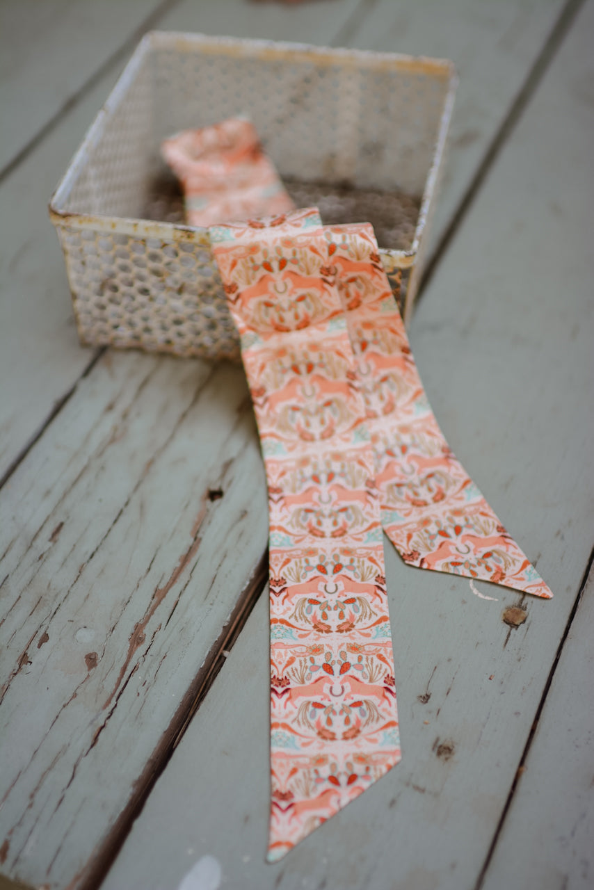 Prairie Days in Peach Western Silk Twilly Scarf