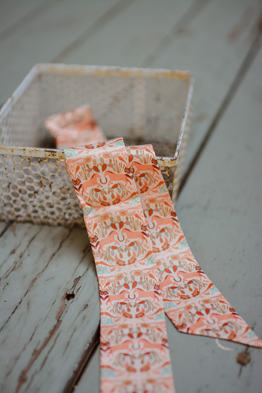 Prairie Days in Peach Western Silk Twilly Scarf