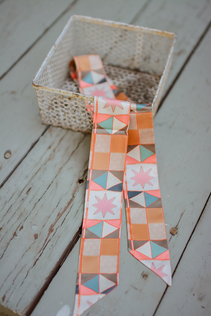 Vintage Patchwork Western Silk Twilly Scarf