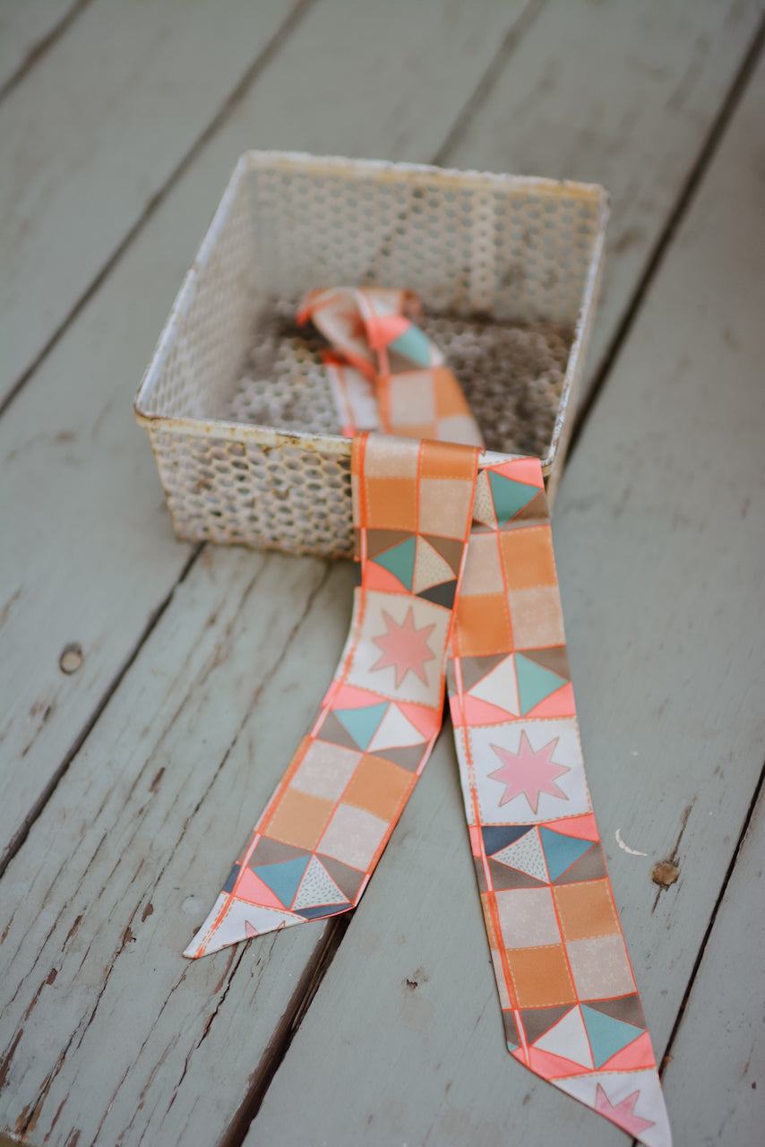 Vintage Patchwork Western Silk Twilly Scarf