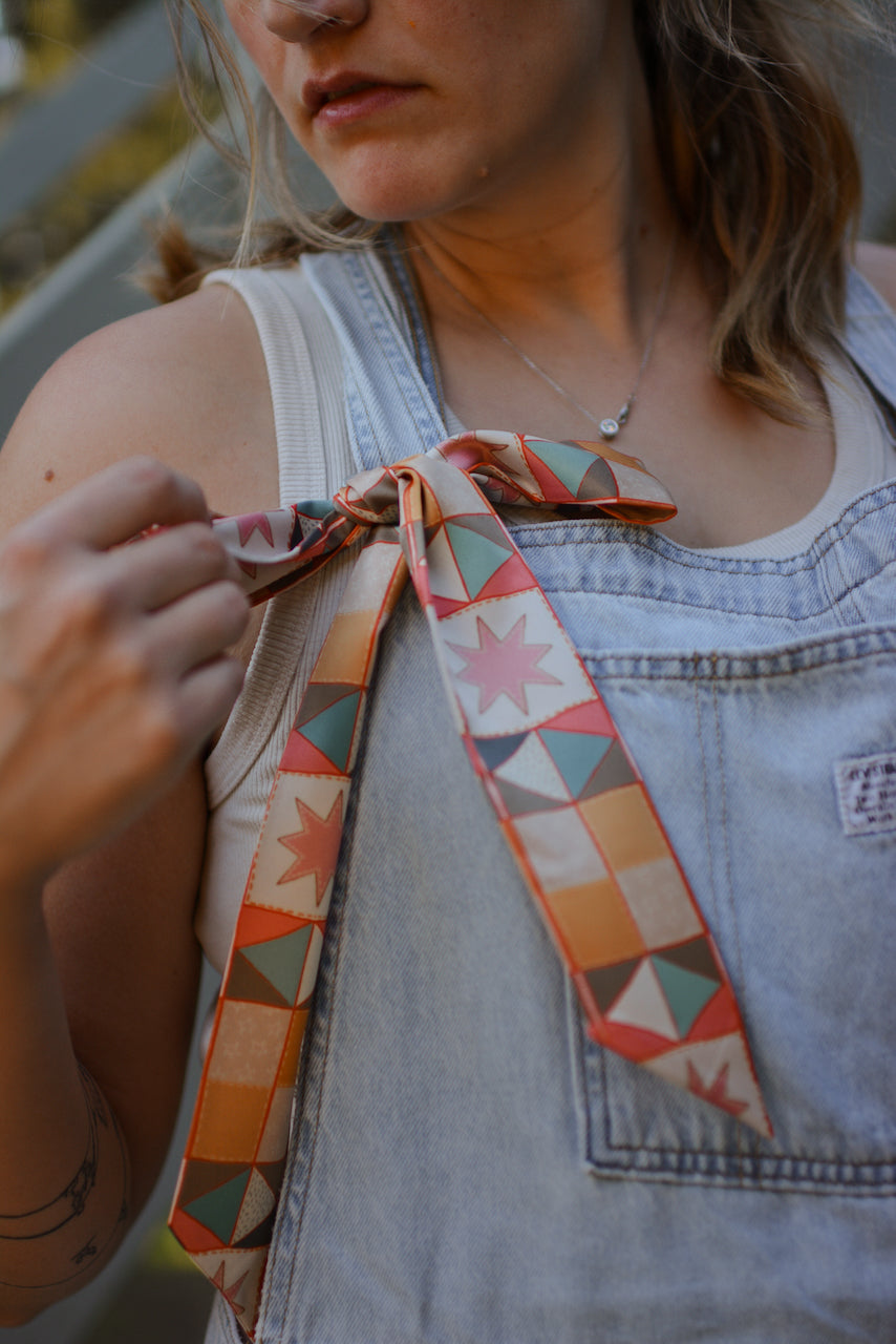Vintage Patchwork Western Silk Twilly Scarf