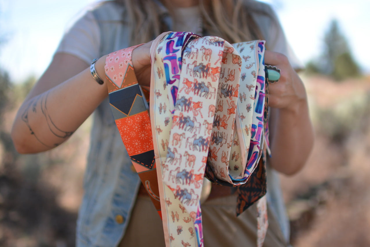 Western Harvest in Deep Juniper Silk Twilly Scarf