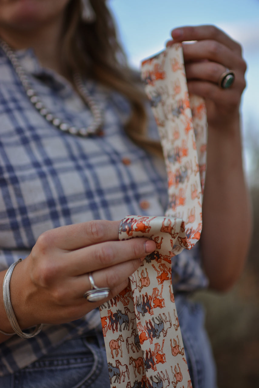 Mustang Meadows Silk Twilly Western Scarf