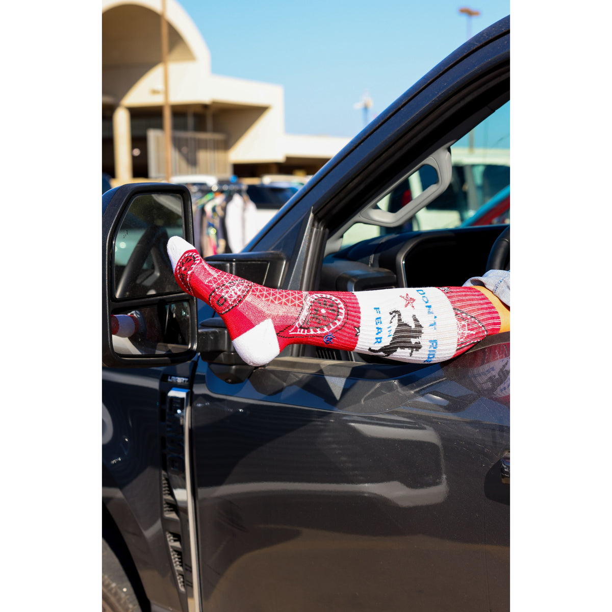 Don't Ride in Fear Red Paisley Western Cowgirl Performance Socks
