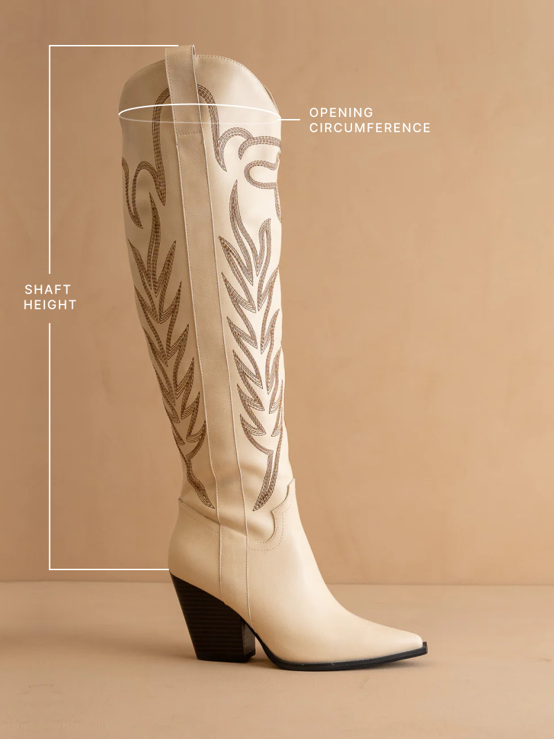 The Bronco | Off WhiteKnee High Embroidered Cowboy Boot