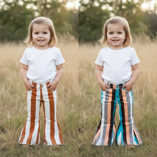 Girls' Striped Bell Bottom Jeans, Toddler Striped Pants