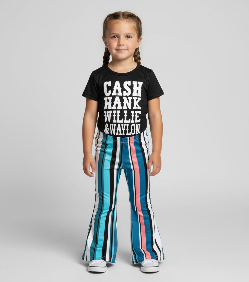 Girls' Country Music Outfit: Striped Bell Bottoms & Legends Tee