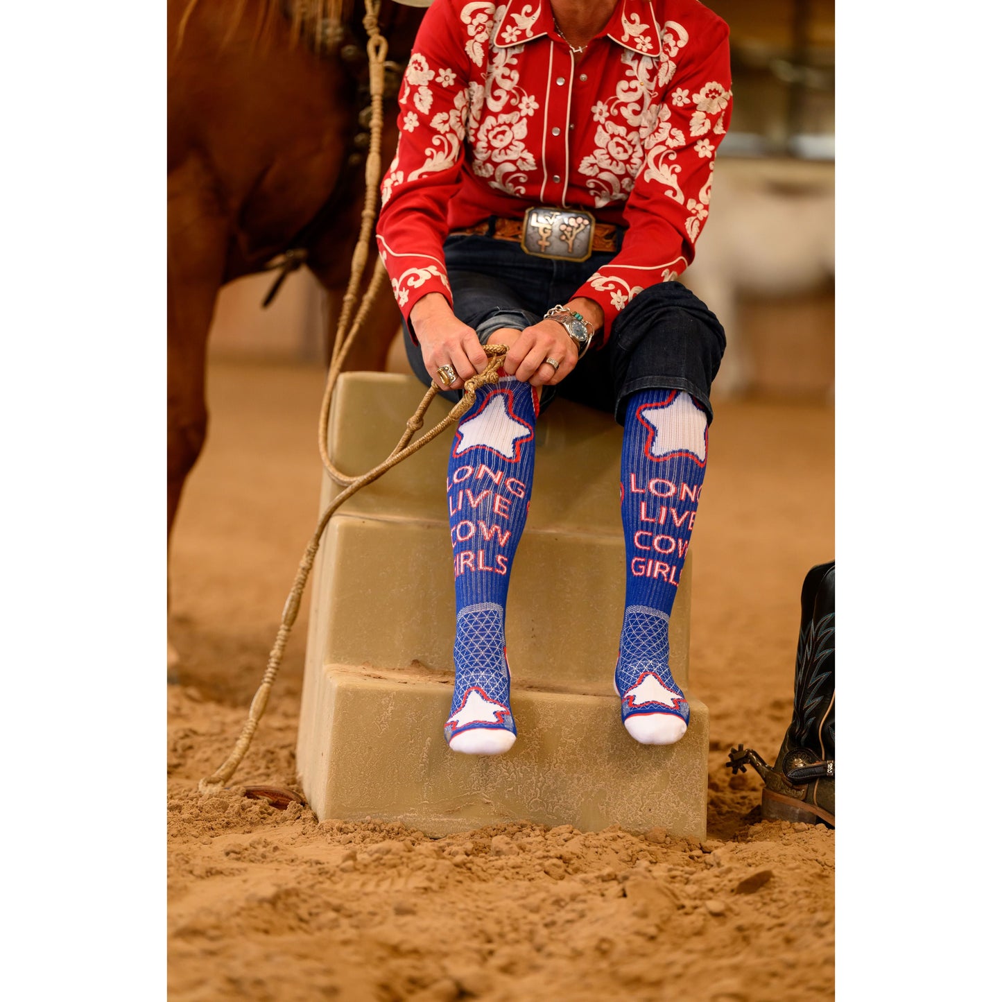 Long Live Cowgirls Red/Blue Performance Boot Socks