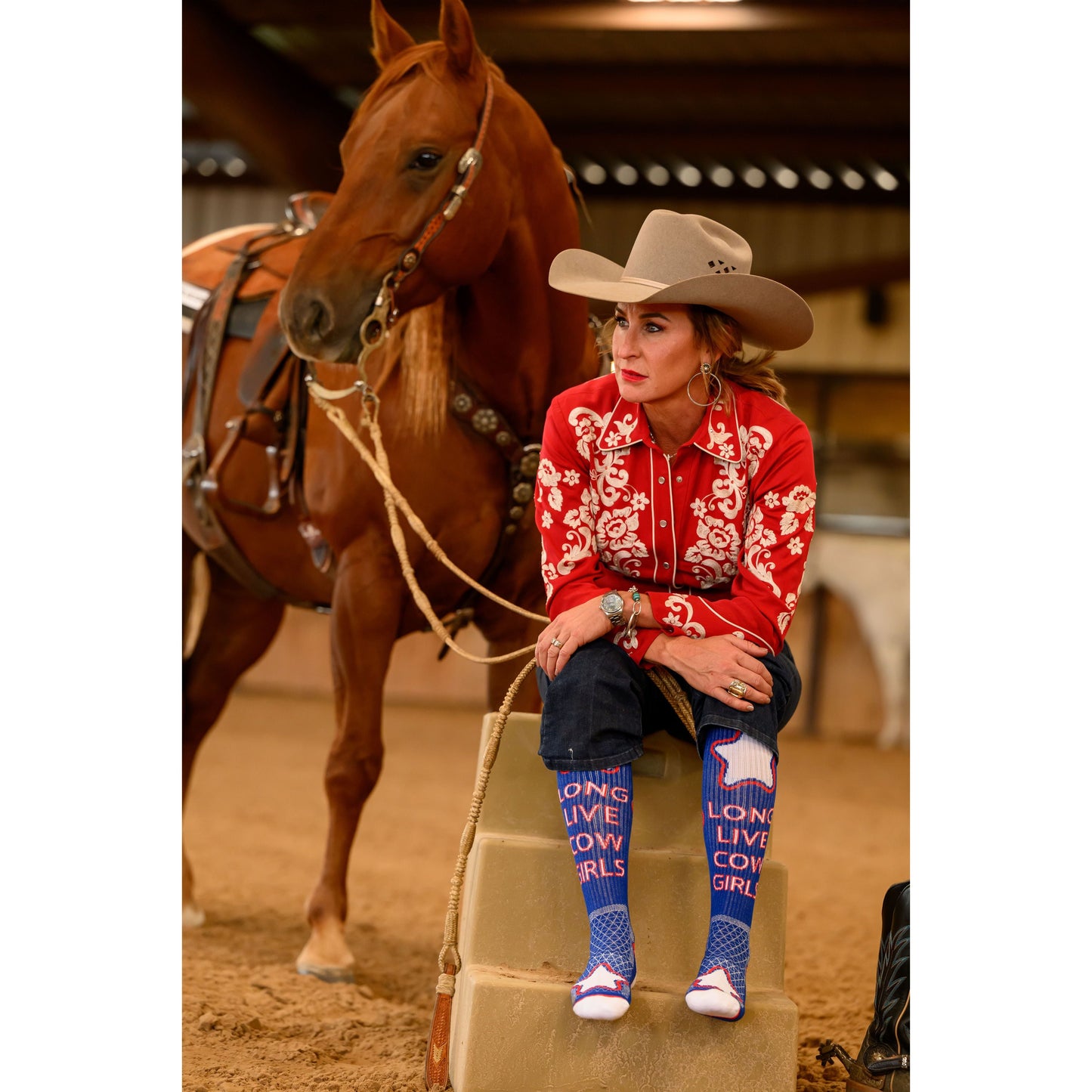 Long Live Cowgirls Red/Blue Performance Boot Socks