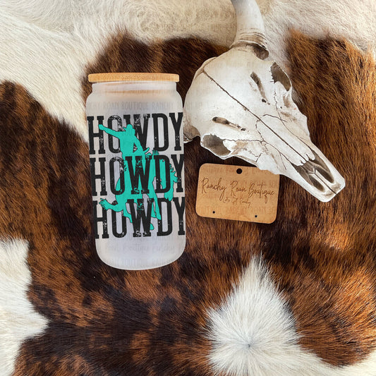 Howdy Bucking Bronc Western Glass Tumbler