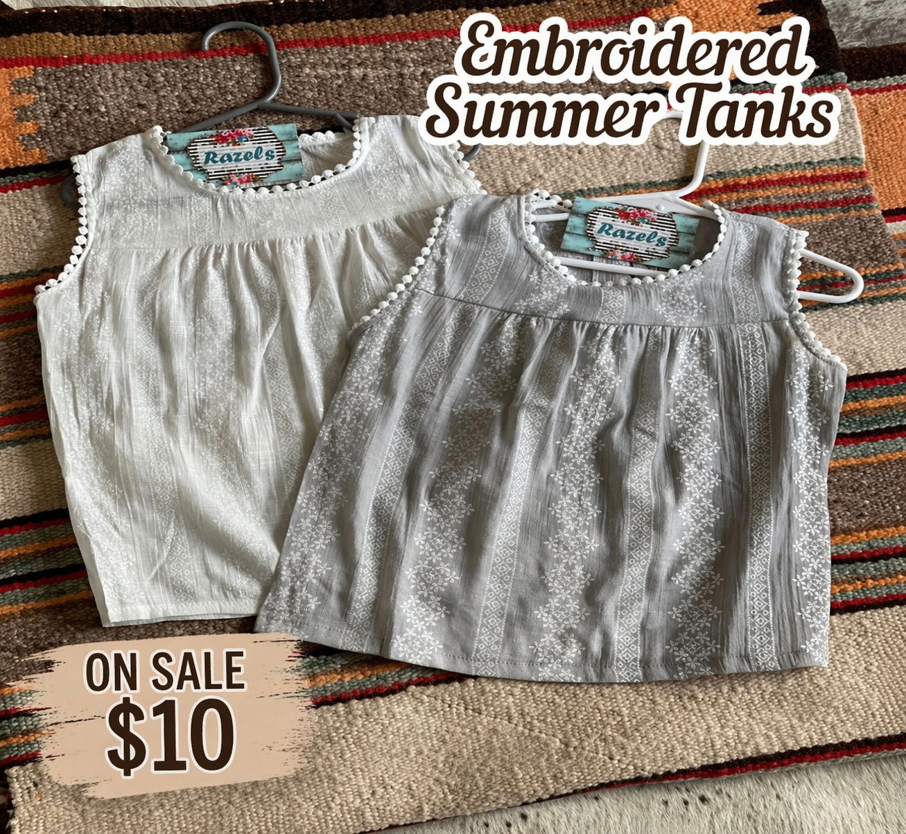 Embroidered Girls Tank Top: Light Cotton Boho Summer Shirt