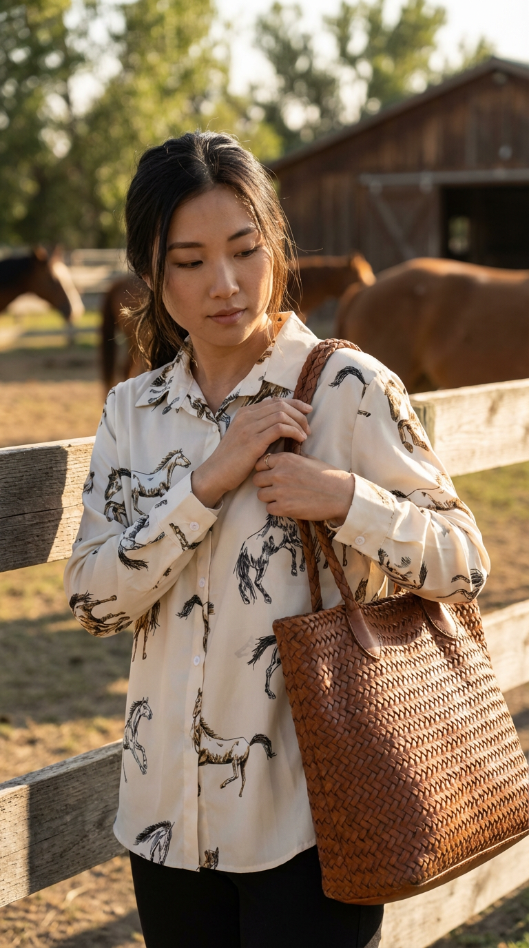 Wild Horse Print Button-Up Shirt: Western Cowgirl Style