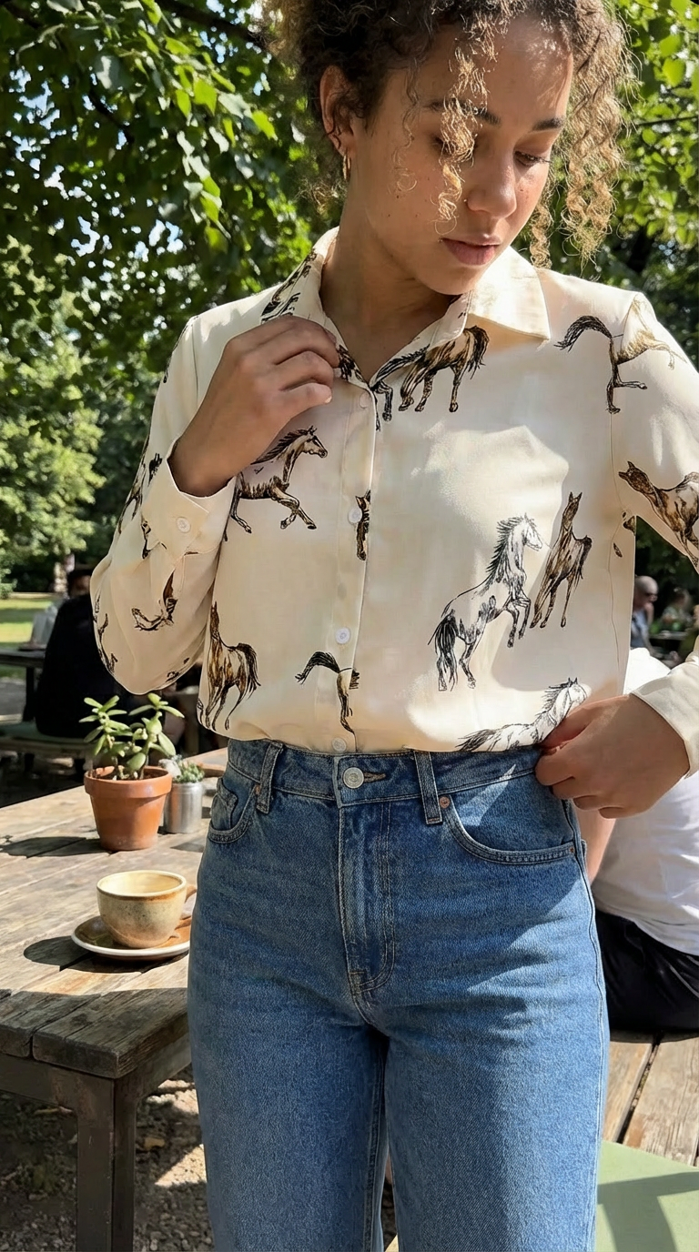 Wild Horse Print Button-Up Shirt: Western Cowgirl Style