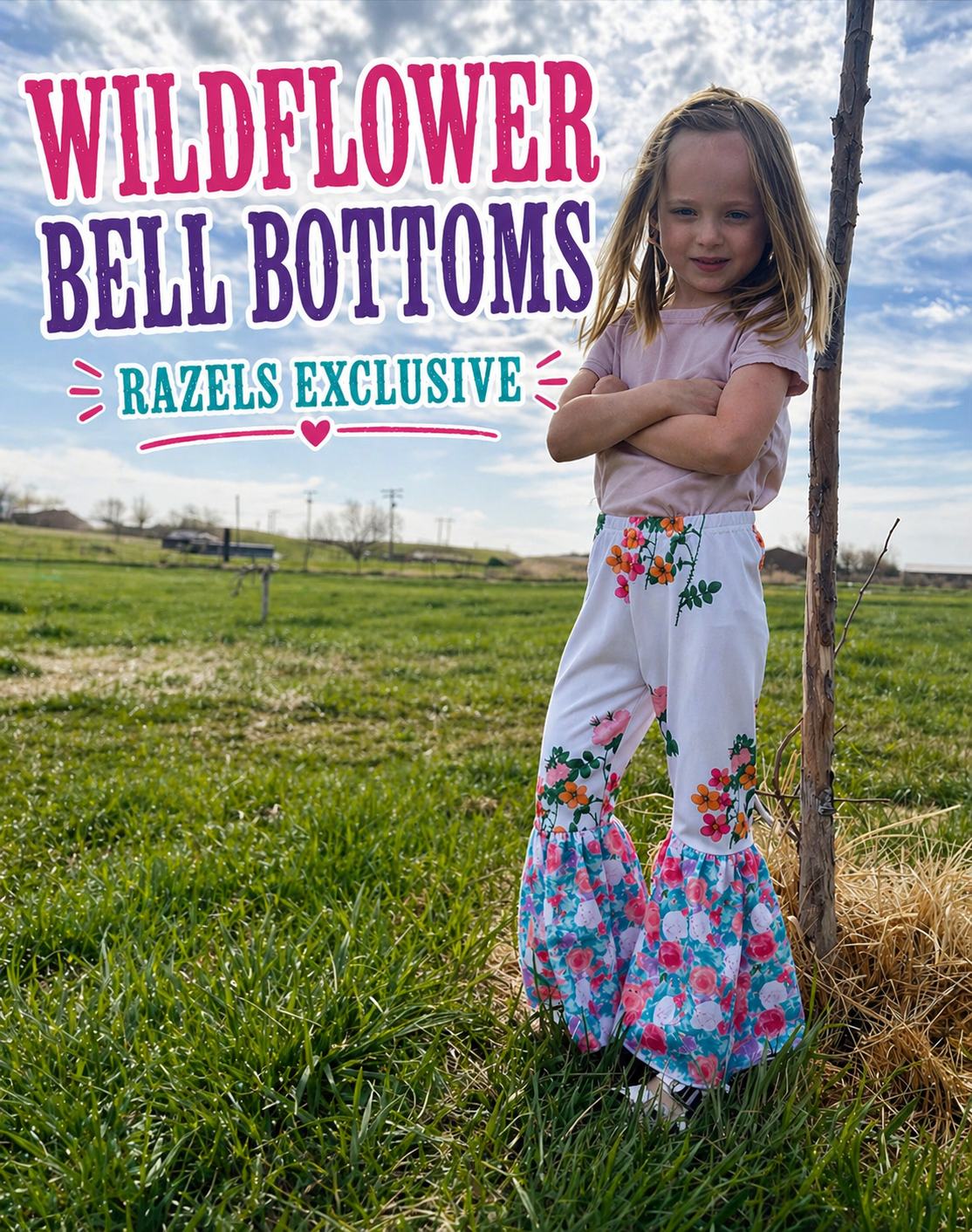 Girls Floral Bell Bottom Pants | Wildflower Retro Flares