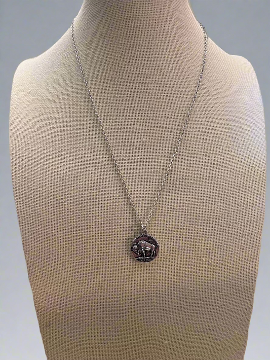 Western Buffalo Coin Necklace & Earring Set - 18 inch