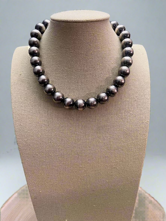 14mm Sterling Silver Pearls Necklace - 16 inch