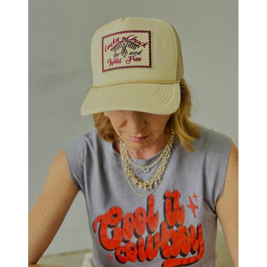 Wild and Free Tan Trucker Patch Hat