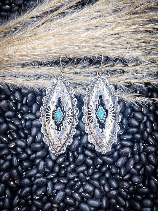 Largo Aztec Dangle Fashion Earrings - Turquoise